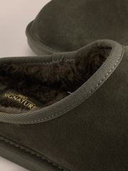 Green Faux Fur Lined Signature Suede Mule Slippers - Image 4 of 5
