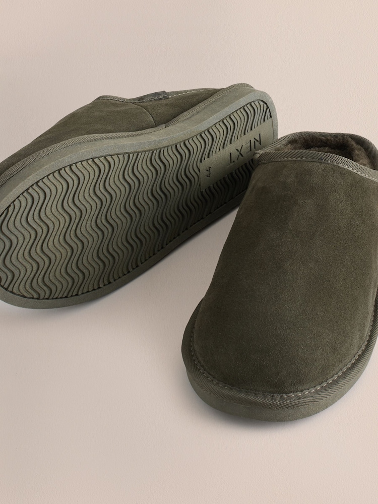 Green Faux Fur Lined Signature Suede Mule Slippers - Image 5 of 5 Green Faux Fur Lined Signature Suede Mule Slippers - Image 5 of 5