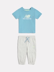 New Balance Blue Colourblock T-Shirt & Joggers Set - Image 1 of 6