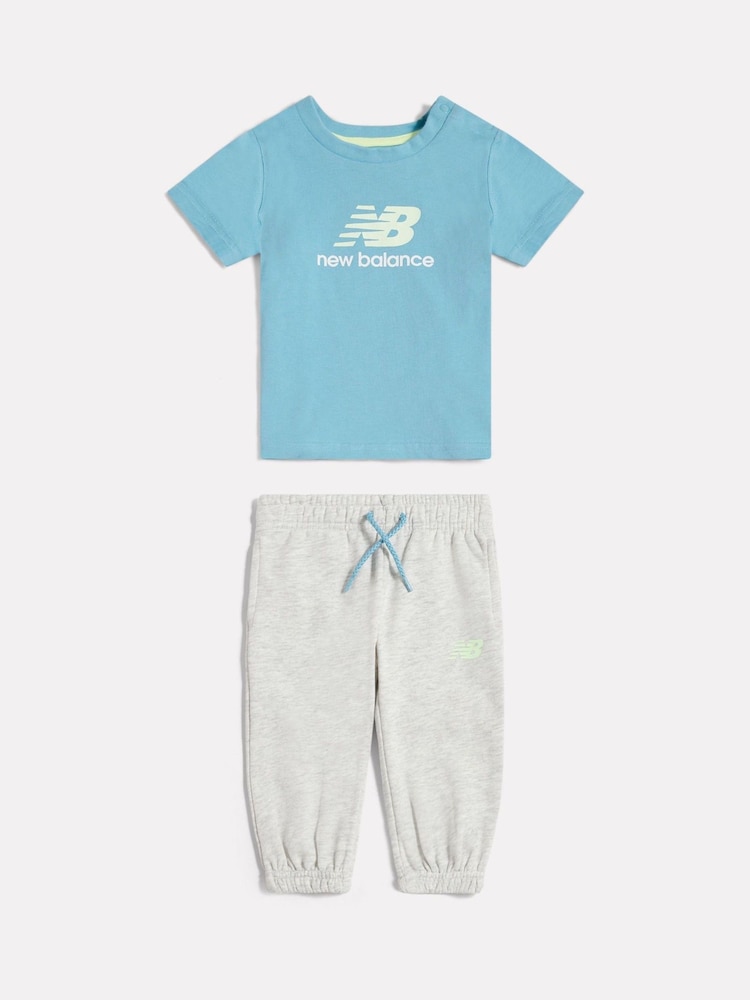 New Balance Blue Colourblock T-Shirt & Joggers Set - Image 1 of 6