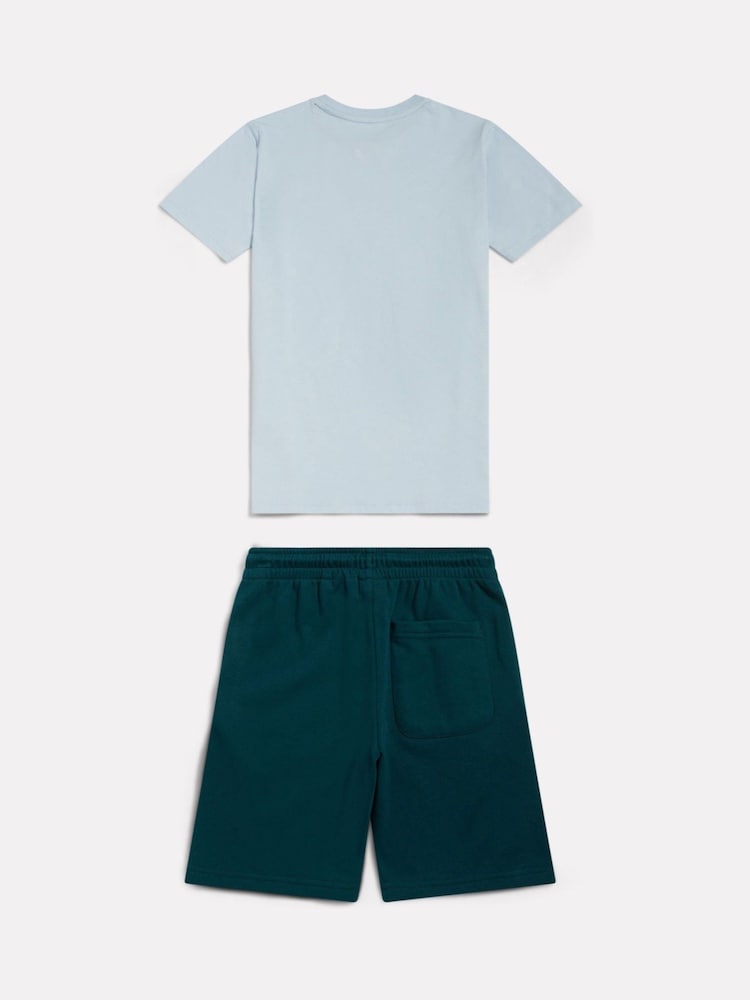 New Balance Stone Blue Stacked Logo T-Shirt & Shorts Set - Image 2 of 5