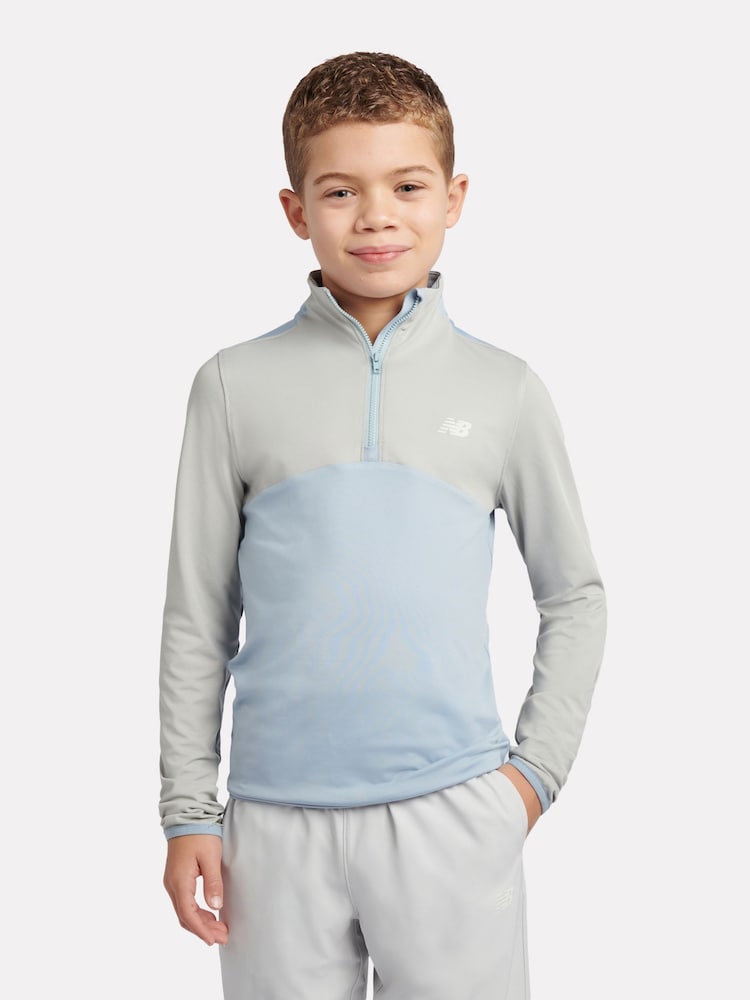 New Balance Grey Contrast Panel 1/4 Zip Funnel Top - Image 1 of 8