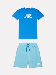 淡藍色 - New Balance Stacked Logo T-Shirt & Shorts Set - 圖片 1/5