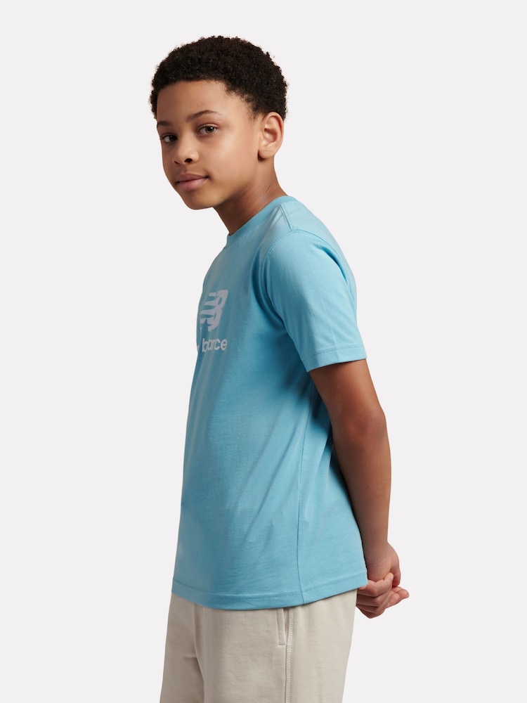 New Balance Blue Jersey Stacked Logo T-Shirt - Image 2 of 9