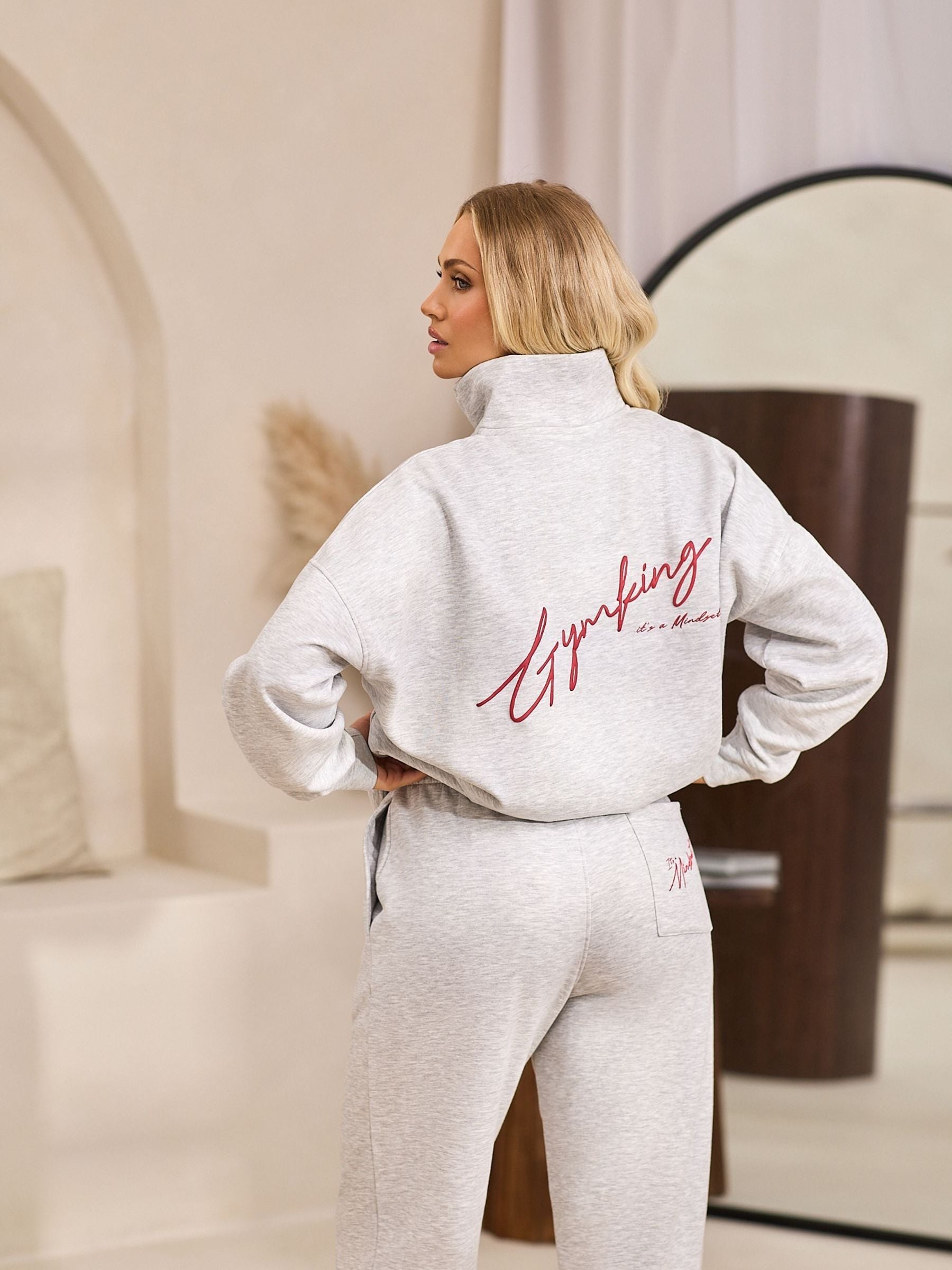 Buy Gym King Grey Script Mindset 1/4 Zip Funnel Jumper from the