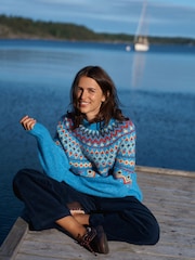 Cobalt Blue Fairisle - Pulover lejer cu mânecă lungă, guler rotund și material din lână - Imaginea 1 din 8