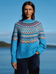 Cobalt Blue Fairisle - Pulover lejer cu mânecă lungă, guler rotund și material din lână - Imaginea 4 din 8