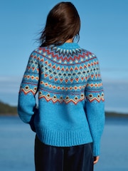 Cobalt Blue Fairisle - Pulover lejer cu mânecă lungă, guler rotund și material din lână - Imaginea 5 din 8