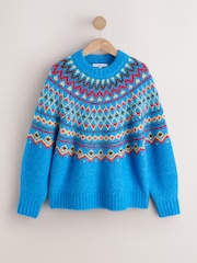 Cobalt Blue Fairisle - Pulover lejer cu mânecă lungă, guler rotund și material din lână - Imaginea 6 din 8