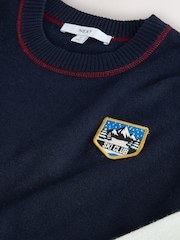 Navy Colourblock Ski Back Graphic Supersoft Crew Neck Long Sleeve Jumper - Image 10 of 10