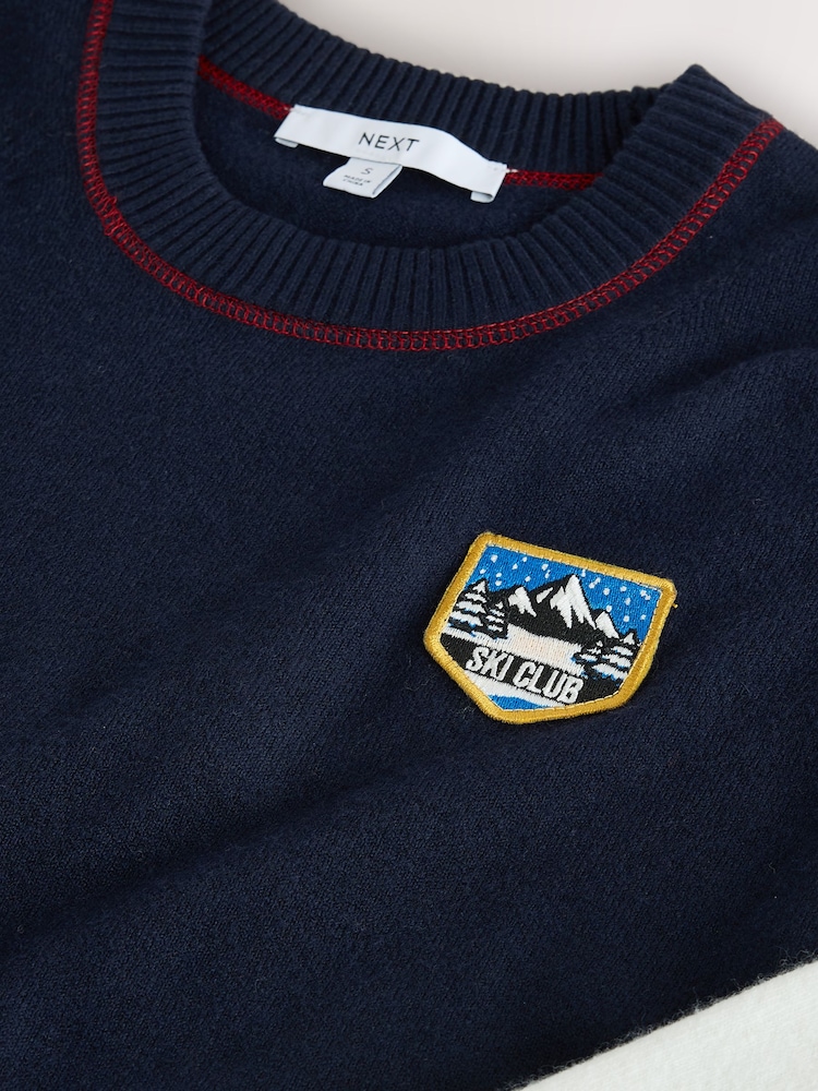 Navy Colourblock Ski Back Graphic Supersoft Crew Neck Long Sleeve Jumper - Image 10 of 10
