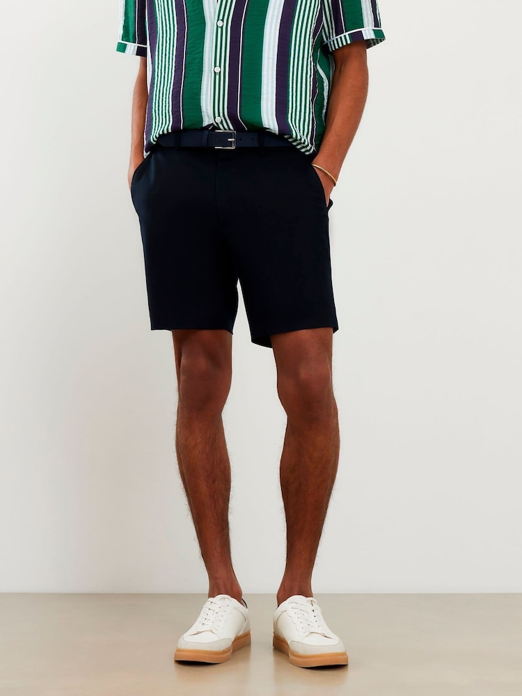River Island Blue Slim Fit Belted Chino Shorts - Image 1 of 4