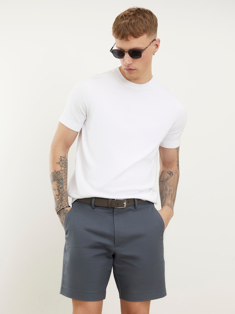 River Island Grey Slim Fit Belted Chino Shorts - Image 1 of 4