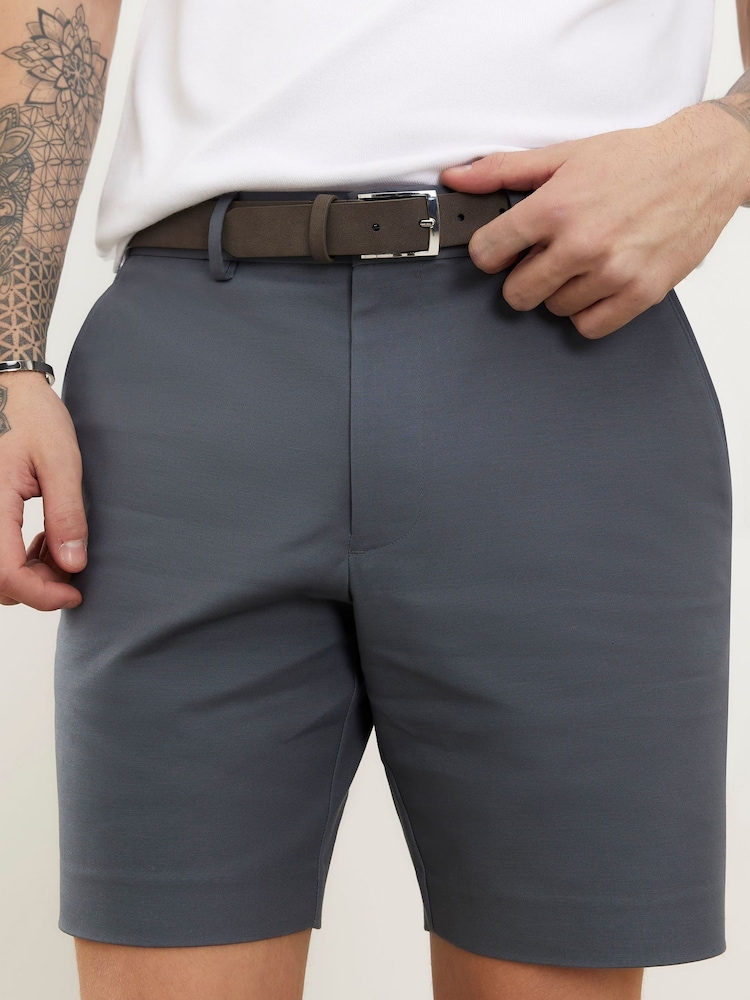 River Island Grey Slim Fit Belted Chino Shorts - Image 4 of 4