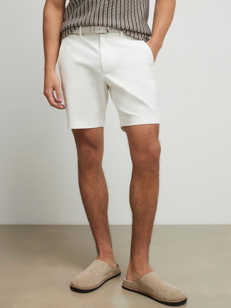 River Island Cream Slim Fit Belted Chino Shorts - Image 1 of 4