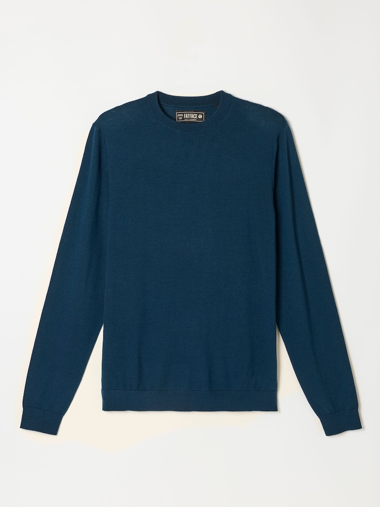 أزرق على أخضر داكن - FatFace Malton Merino Crew Neck Knitted Jumper - صورة 5 من 5
