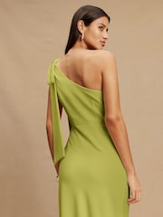 Green Bow One Shoulder Maxi Bridesmaid Dress - Image 3 of 4