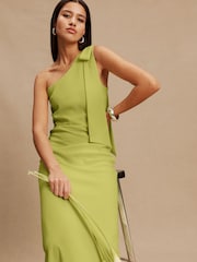 Green Bow One Shoulder Maxi Bridesmaid Dress - Image 4 of 4