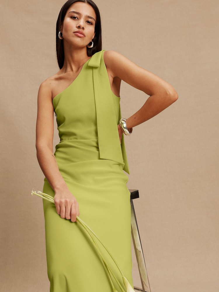 Green Bow One Shoulder Maxi Bridesmaid Dress - Image 4 of 4