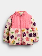 JoJo Maman Bébé Pink Floral Zip-Off Sleeve 2-in-1 Borg Fleece - Image 1 of 6
