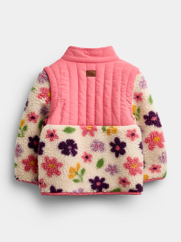JoJo Maman Bébé Pink Floral Zip-Off Sleeve 2-in-1 Borg Fleece - Image 2 of 6