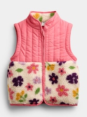 JoJo Maman Bébé Pink Floral Zip-Off Sleeve 2-in-1 Borg Fleece - Image 3 of 6