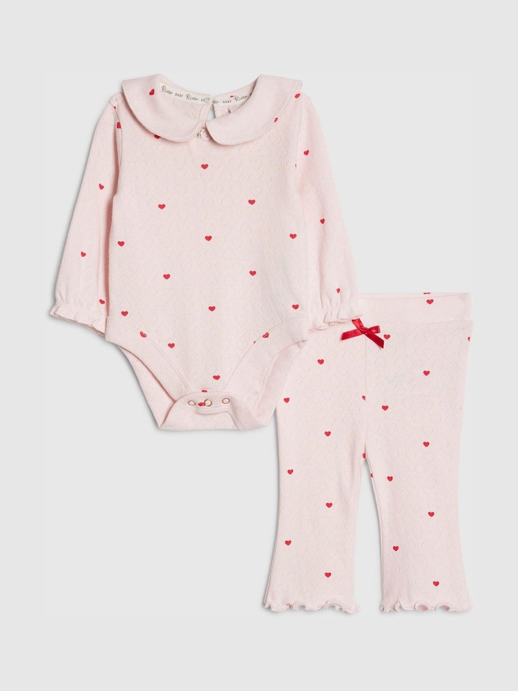 River Island Heart Rib Bodysuit & Legging Set - Imaginea 1 din 4