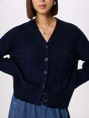 Whistles Blue Cotton Pocket Detail Cardigan - Image 4 of 5