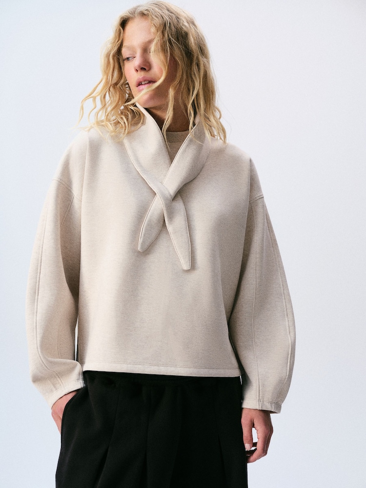 self. Oatmeal Sweatshirt with Removable Scarf - Image 1 of 5