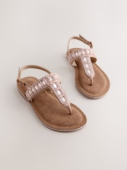 Rose Gold Toe Thong Embellished Sandals - Image 1 of 4