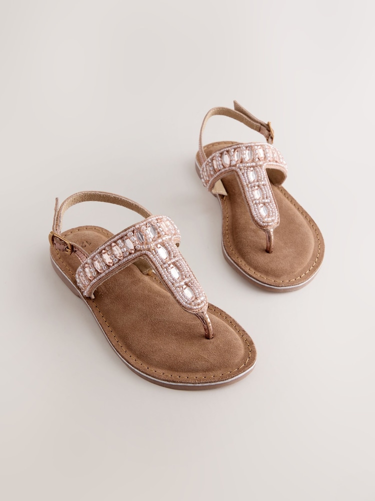 Rose Gold Toe Thong Embellished Sandals - Image 1 of 4