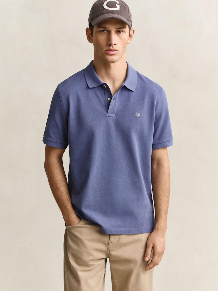 GANT Washed Blue Shield Logo Pique Polo Shirt - Image 1 of 5