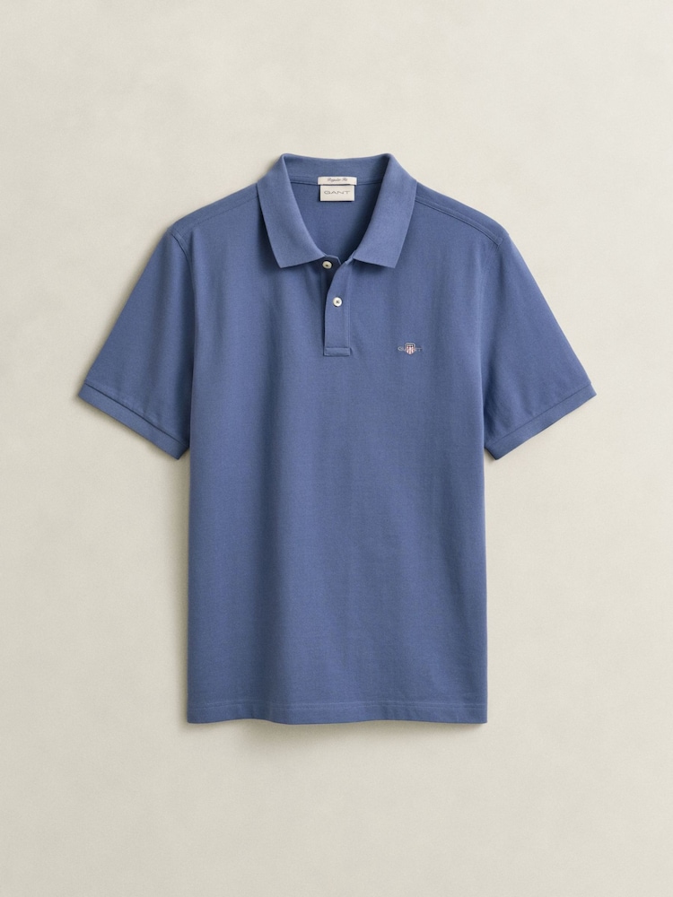 GANT Washed Blue Shield Logo Pique Polo Shirt - Image 5 of 5