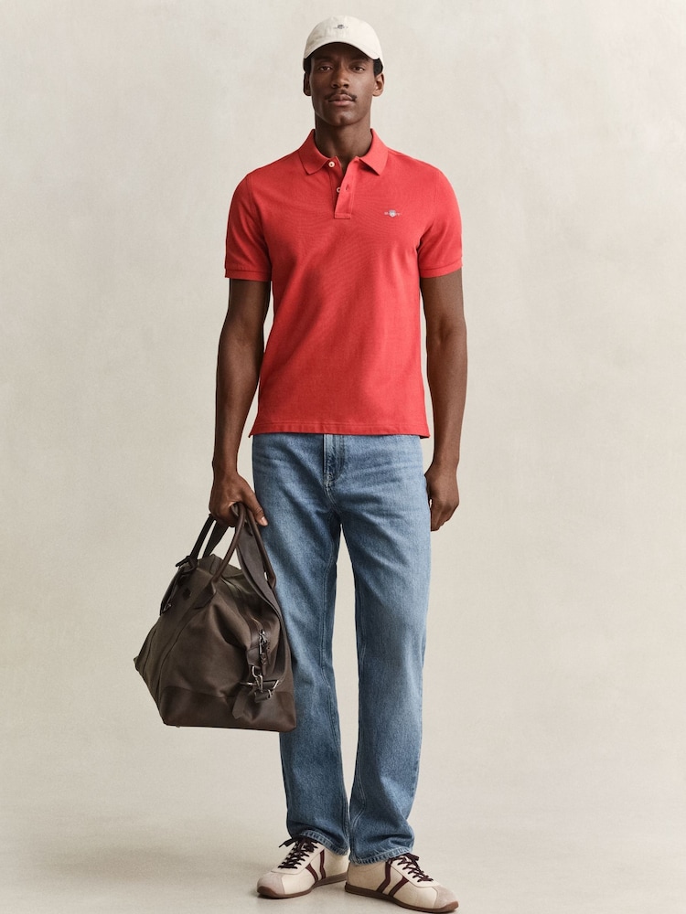 GANT Orange Shield Logo Pique Polo Shirt - Image 2 of 5