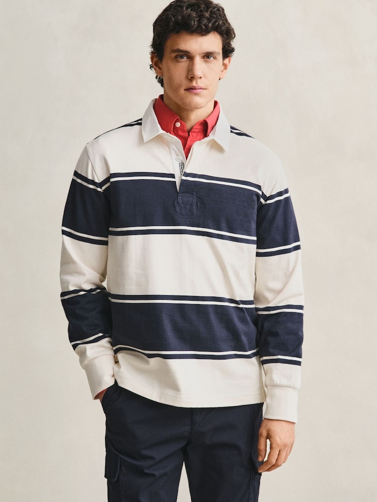 GANT Blue Block Stripe Rugby Shirt - Image 1 of 6 GANT Blue Block Stripe Rugby Shirt - Image 1 of 6