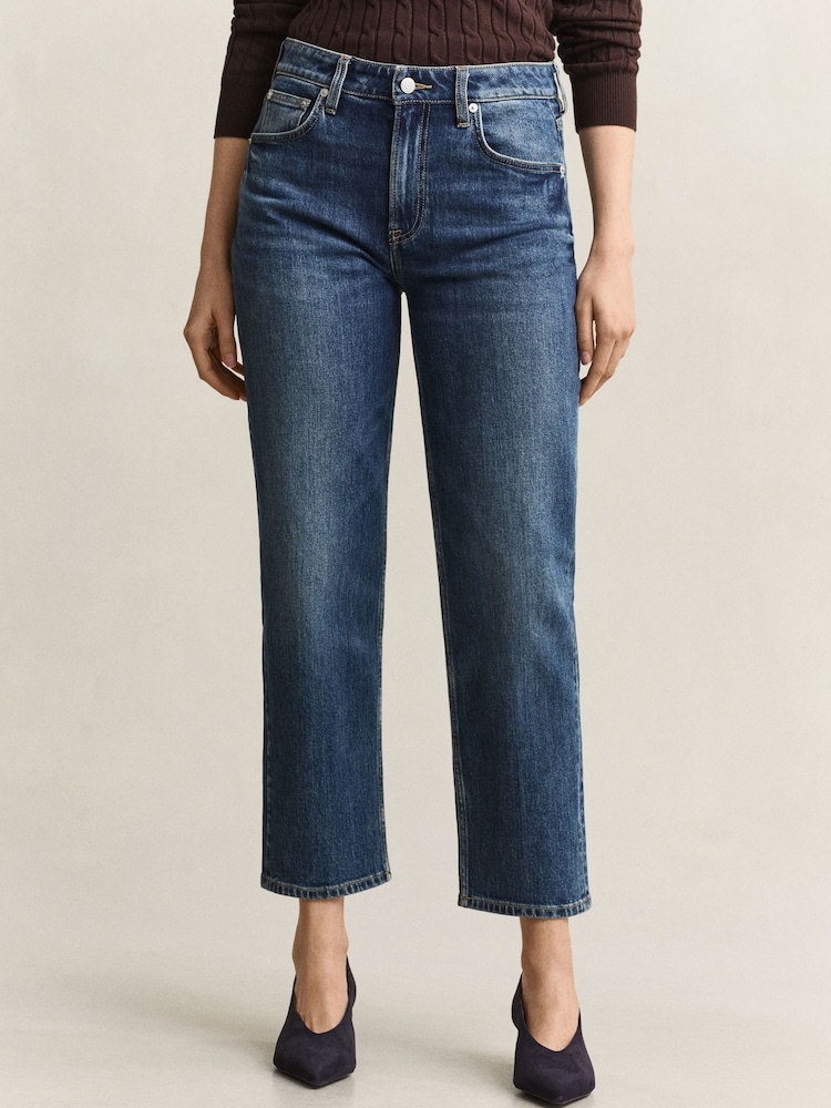 GANT Blue Cropped Straight Leg Stretch Denim Jeans - Image 1 of 7 GANT Blue Cropped Straight Leg Stretch Denim Jeans - Image 1 of 7
