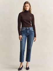 GANT Blue Cropped Straight Leg Stretch Denim Jeans - Image 4 of 7