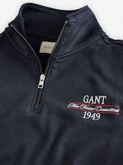 GANT Blue Graphic Logo Quarter Zip Sweatshirt - Image 3 of 4