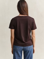 GANT Brown Regular Shield Logo V-Neck T-Shirt - Image 2 of 5