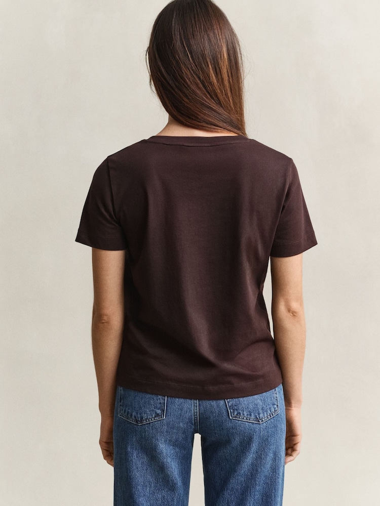 GANT Brown Regular Shield Logo V-Neck T-Shirt - Image 2 of 5
