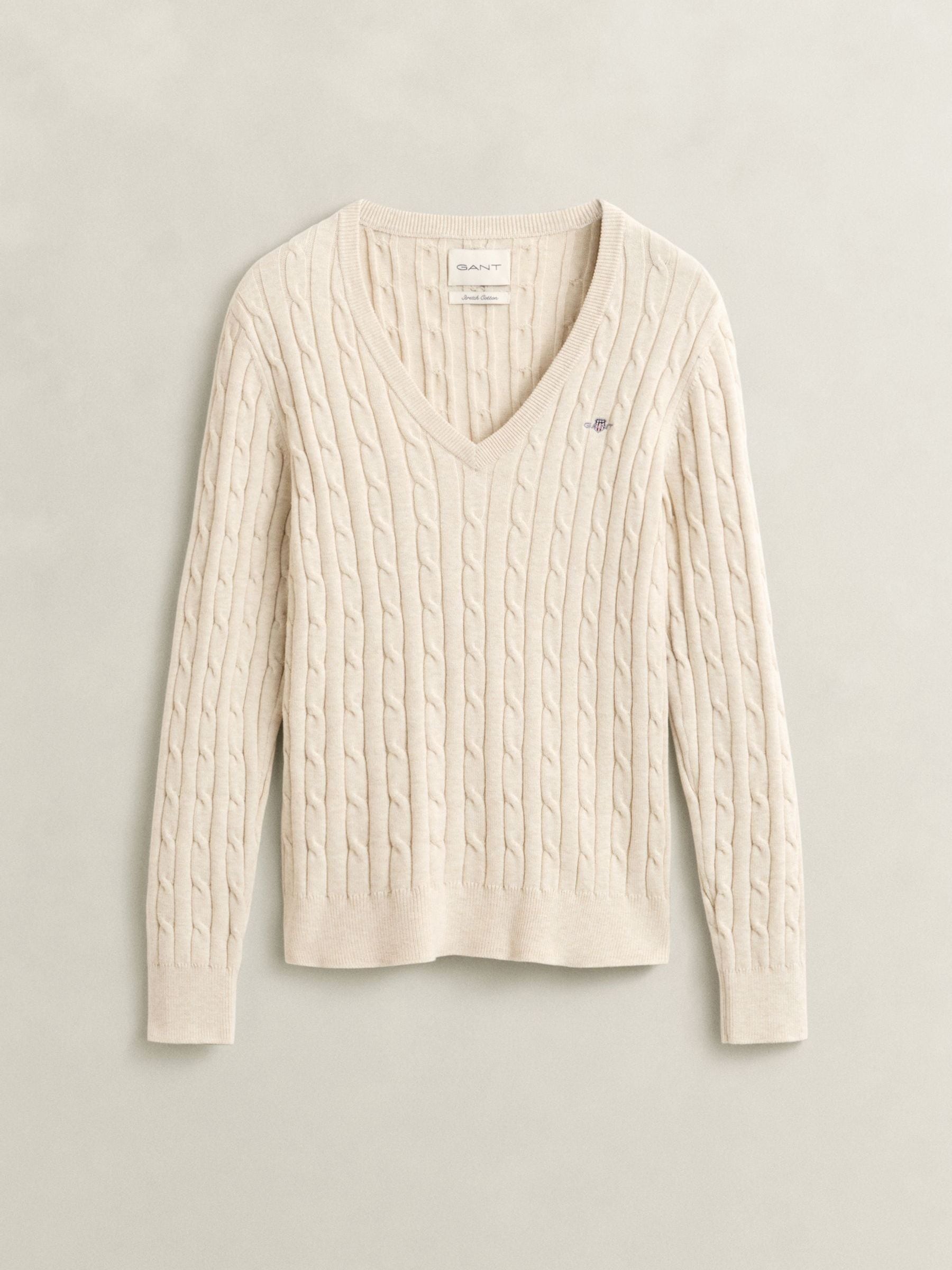 Buy GANT Natural Stretch Cotton Cable Knit V-Neck Jumper from Next USA