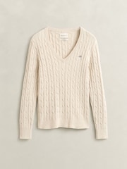 Nature - Pull GANT en maille torsadée extensible en coton à col en V - Image 1 sur 2