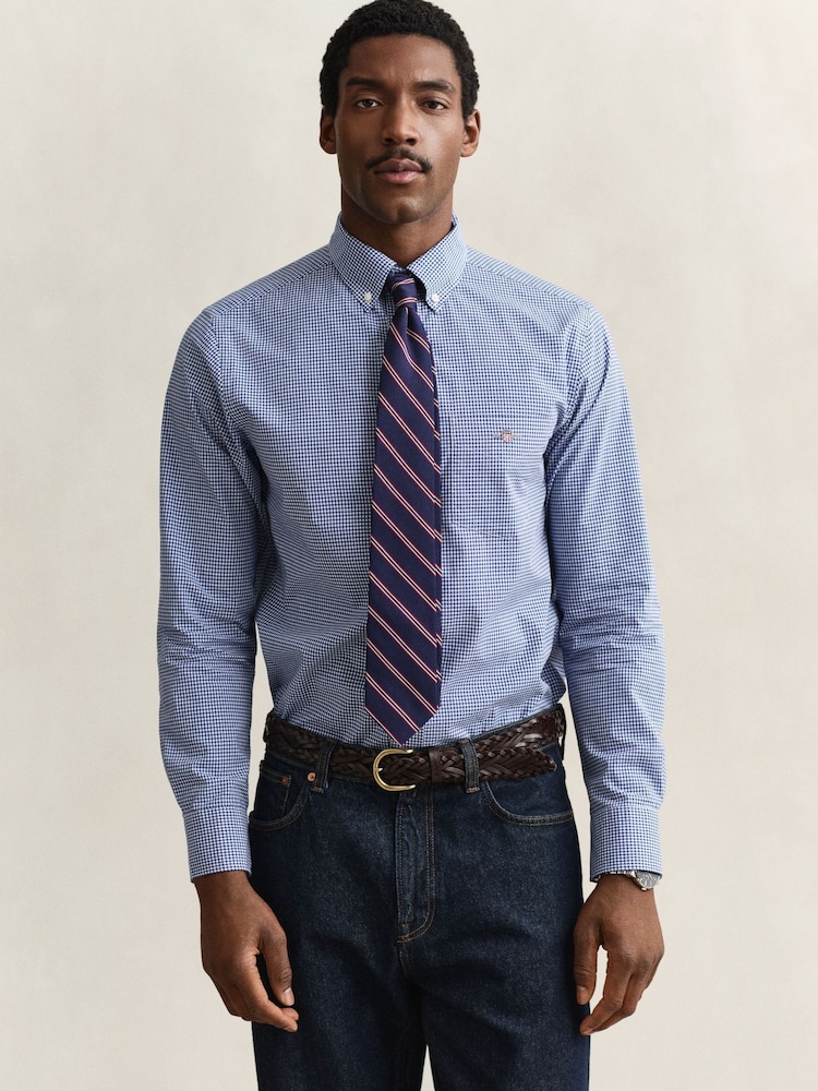 GANT Blue Classic Poplin Gingham Check Shirt - Image 1 of 9 GANT Blue Classic Poplin Gingham Check Shirt - Image 1 of 9