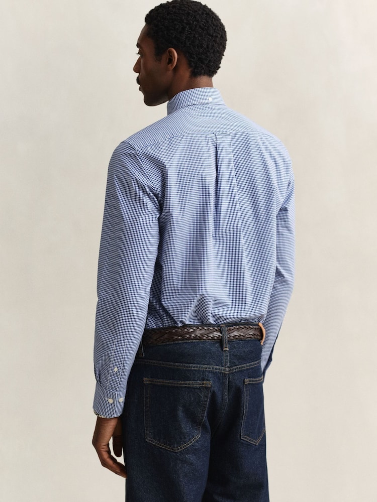 GANT Blue Classic Poplin Gingham Check Shirt - Image 2 of 9 GANT Blue Classic Poplin Gingham Check Shirt - Image 2 of 9