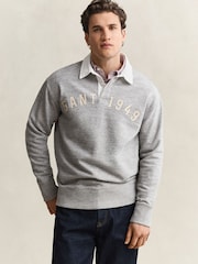 GANT Grey Embroidered Logo Rugby Shirt - Image 1 of 6