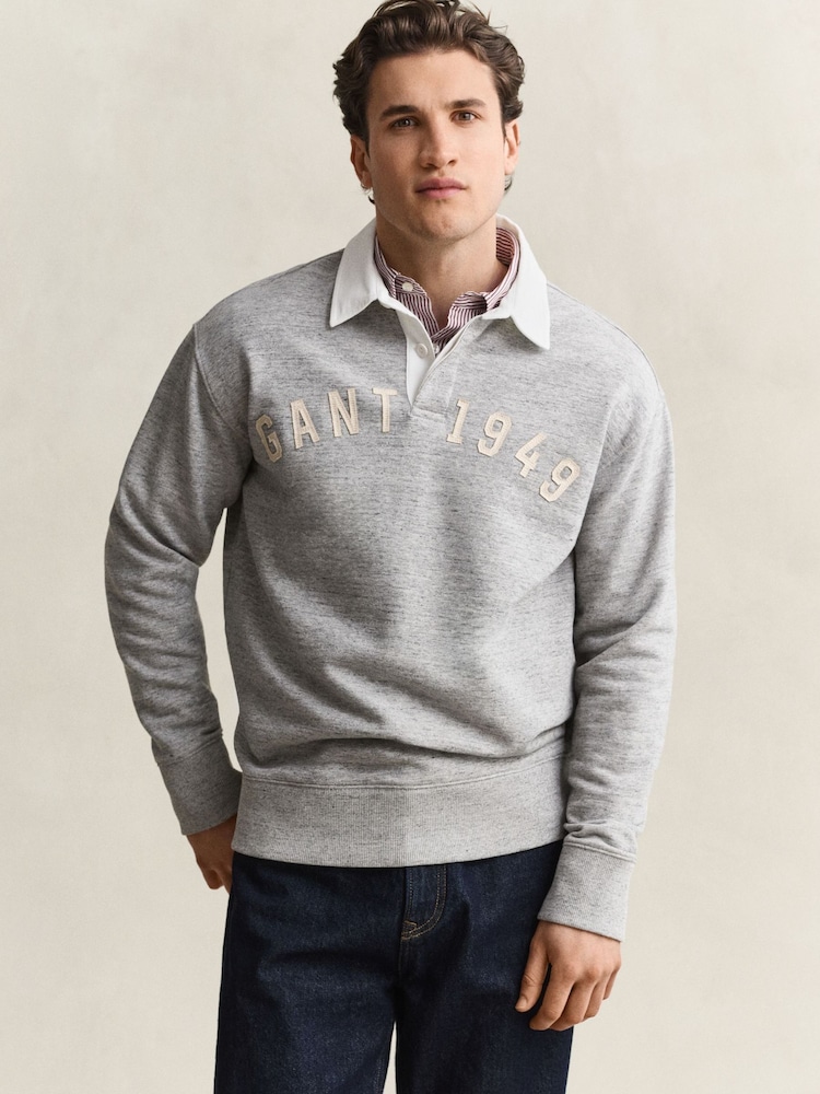 GANT Grey Embroidered Logo Rugby Shirt - Image 1 of 6 GANT Grey Embroidered Logo Rugby Shirt - Image 1 of 6