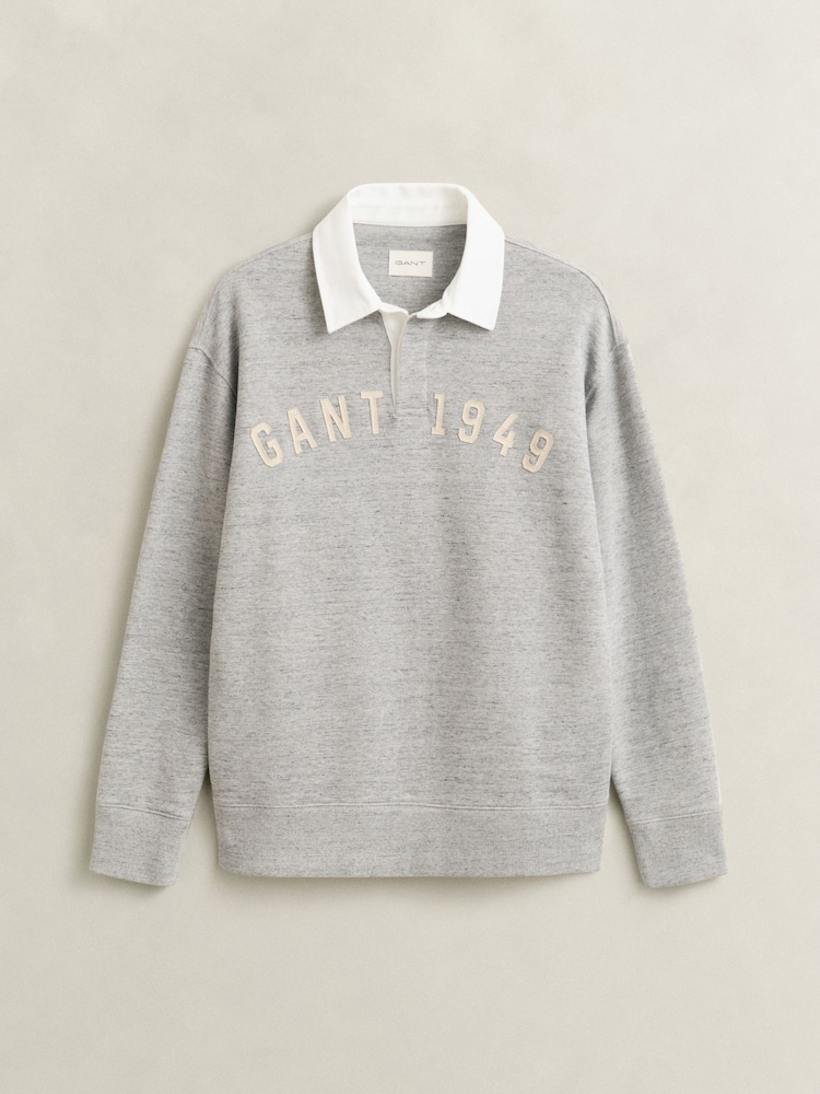 GANT Grey Embroidered Logo Rugby Shirt - Image 6 of 6 GANT Grey Embroidered Logo Rugby Shirt - Image 6 of 6