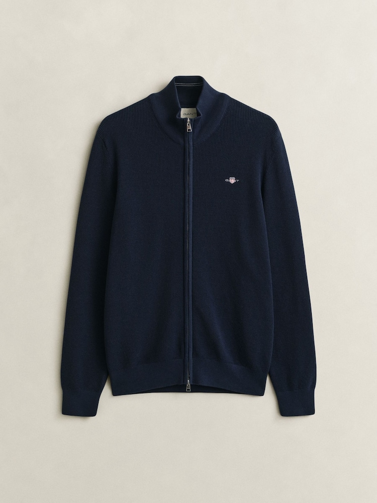 Plavo - GANT Micro Textured Zip Through Cardigan - Slika 5 od 5