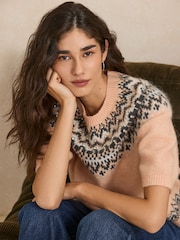 Pink Fairisle Embellished - Knitted Short Sleeve Jumper - תמונה 1 מתוך 5