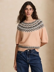 Pink Fairisle Embellished - Knitted Short Sleeve Jumper - תמונה 2 מתוך 5